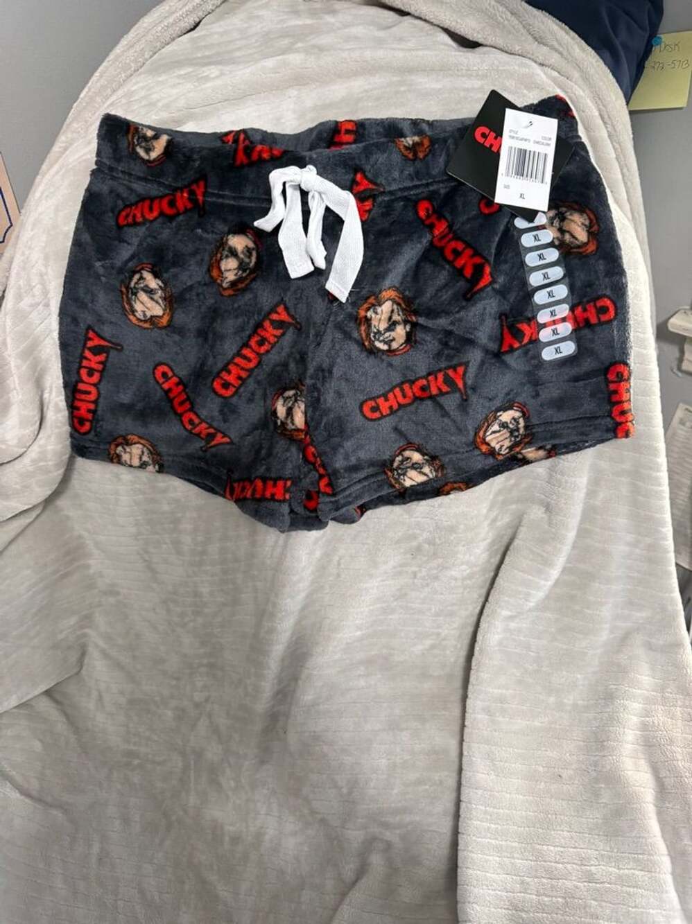 Chucky Plush Sleep Shorts Size XL Grey Fleece Pajama Shorts